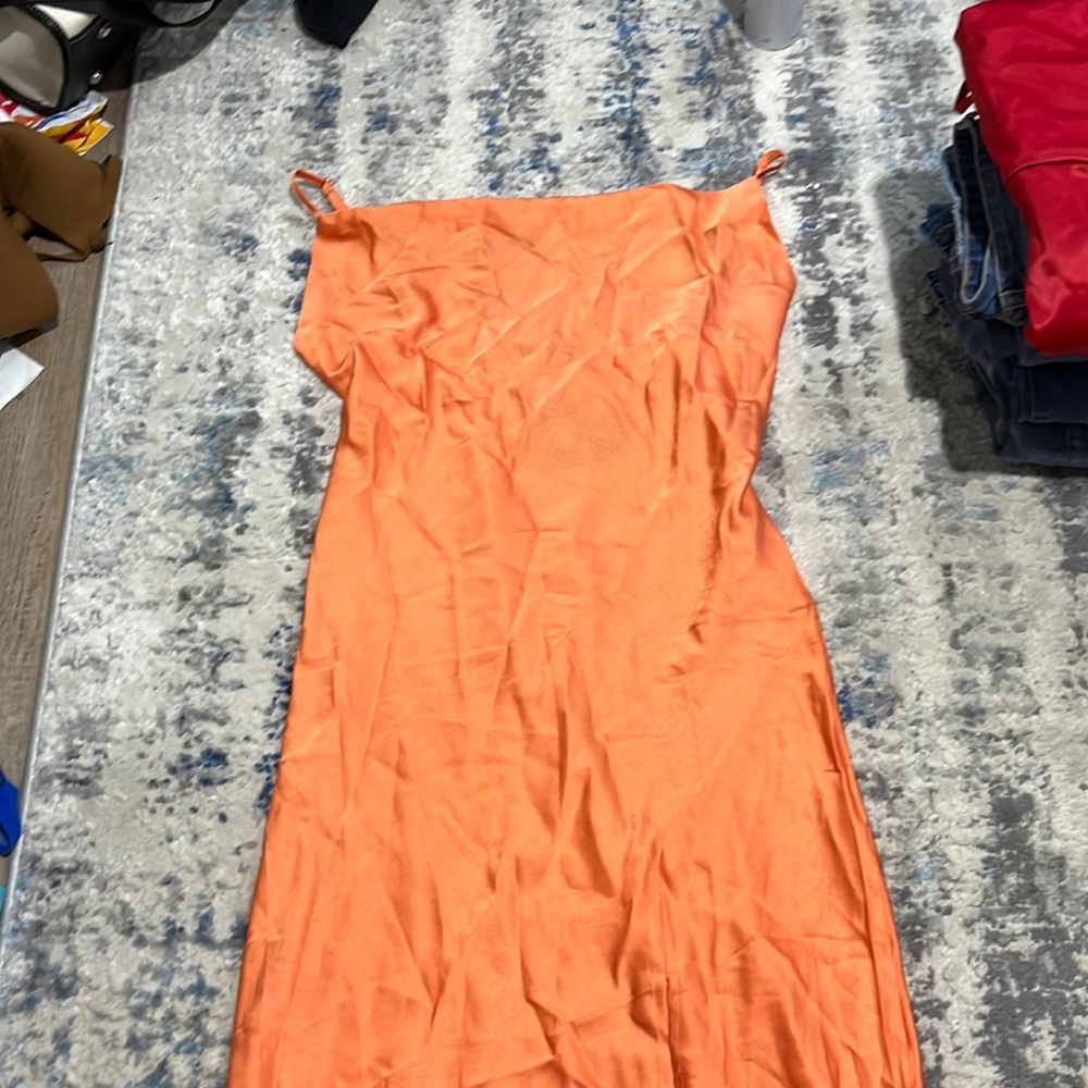 Beautiful mango color dress , simple , elegant dress up or down!